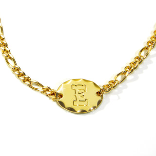 Engraved Oval Disc Station Figaro Chain Necklace