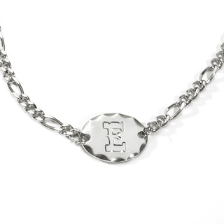 Engraved Oval Disc Station Figaro Chain Necklace