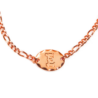 Engraved Oval Disc Station Figaro Chain Necklace