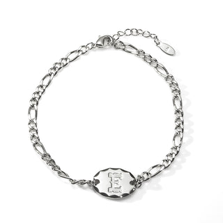 Engraved Oval Disc Station Figaro Chain Bracelet
