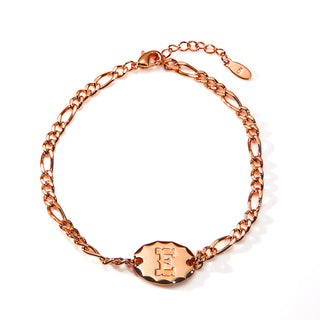 Engraved Oval Disc Station Figaro Chain Bracelet