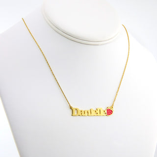 Personalized Name Necklace with Enamel Strawberry Accent