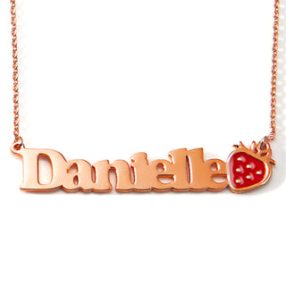 Personalized Name Necklace with Enamel Strawberry Accent
