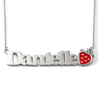 Personalized Name Necklace with Enamel Strawberry Accent
