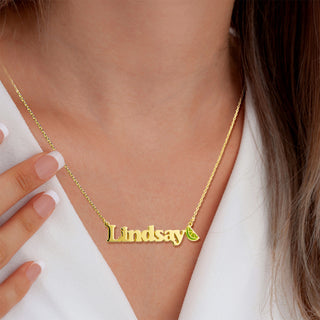 Personalized Name Necklace with Enamel Lime Wedge Accent