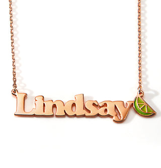 Personalized Name Necklace with Enamel Lime Wedge Accent