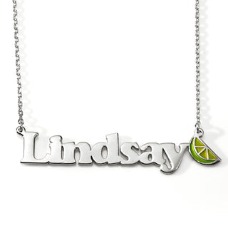Personalized Name Necklace with Enamel Lime Wedge Accent