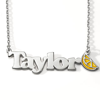 Personalized Name Necklace with Enamel Lemon Wedge Accent