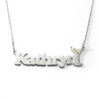 Personalized Name Necklace with Enamel Martini Accent
