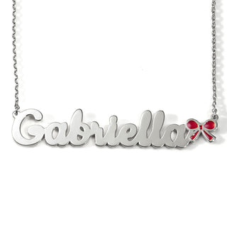 Personalized Script Name Necklace with Enamel Bow Accent