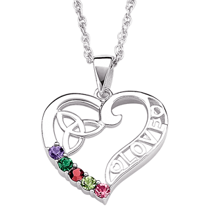 Sterling Silver Celtic Heart Mother's Birthstone Necklace