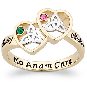 Couples Two-Tone Celtic Heart Birthstone & Name Ring