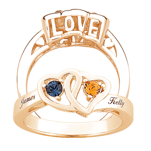 14K over Sterling Couple's Birthstone Name LOVE Ring