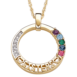 18K Gold over Sterling SISTERS Birthstone & Diamond Circle Necklace