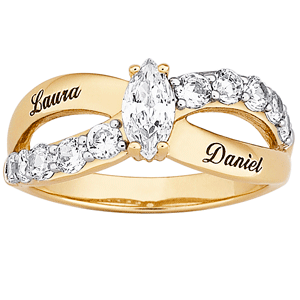 Couples 18K Gold over Sterling Marquise CZ Name Ring