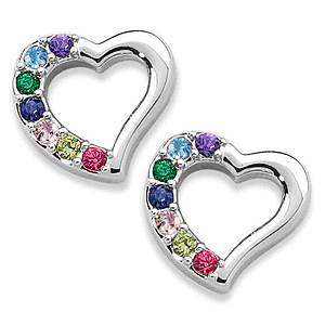 Platinum Plated Mothers Birthstone Heart Earrings-Clip