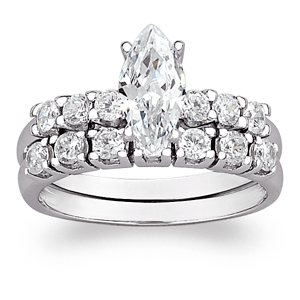 Sterling Silver Marquise and Round CZ Wedding Band Set