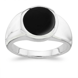 Men's Round Genuine Black Onyx Sterling Silver Ring
