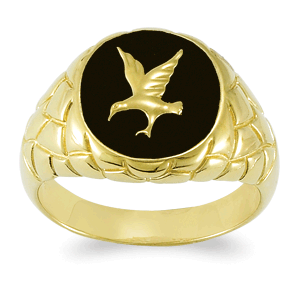 Men's 18K Gold over Sterling Genuine Black Onyx Eagle Ring