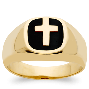 Men's 14K Gold over Sterling Genuine Tiger's Eye Cross Ring