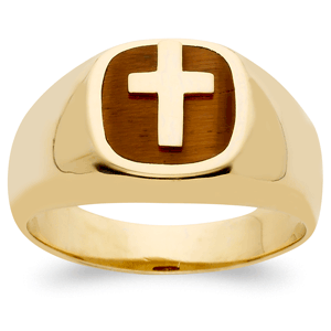 Men's 14K Gold over Sterling Genuine Tiger's Eye Cross Ring