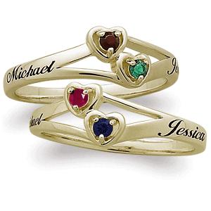 10K Yellow Gold Couples Name & Birthstone Heart Promise Ring