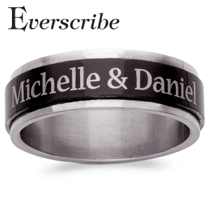 Black & White Stainless Steel Top-Engraved Spinner Band
