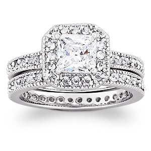 Vintage-Inspired 2 Piece CZ Wedding Ring Set