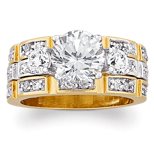 14K Gold Plated 2-Piece CZ Ring Set