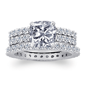 8 Carat Cushion-Cut CZ 3 Piece Ring Set