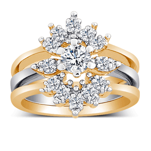 Sunburst CZ Jacket Wedding Ring Set