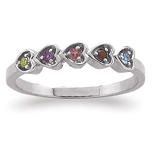 Sterling Silver Sister's Running Hearts Birthstone Ring