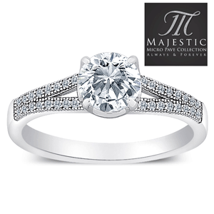 MAJESTIC MicroPave CZ Sterling Silver Solitaire Split Band Ring