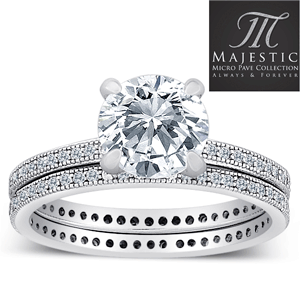 MAJESTIC MicroPave CZ Sterling Silver 2 Piece Round Eternity Wedding Ring Set