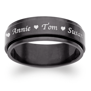 Black Stainless Steel Top-Engraved Heart Spinner Band
