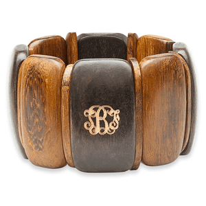 Engraved Monogram Wood Stretch Bracelet