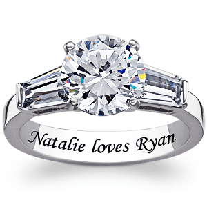 Stainless Steel CZ Solitaire Engraved Promise Ring