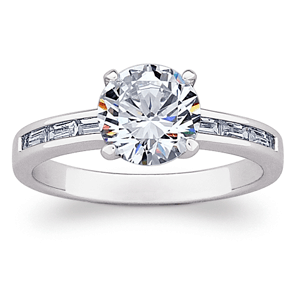 Sterling Silver Brilliant CZ & Baguette Engagement Ring