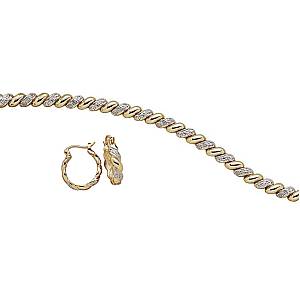 Genuine Diamond 1/4 Carat San Marco Tennis Bracelet and Hoop Earring Set