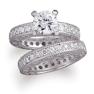 Platinum Plated Sterling Silver 2PC CZ  Heirloom Bridal Set