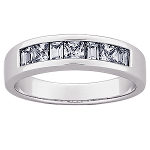 Sterling Silver Square & Baguette CZ Wedding Band