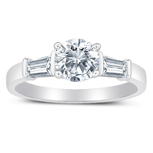Sterling Silver Brilliant & Baguette CZ Engagement Ring