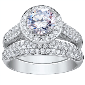Silver Plated HALO 2 Piece CZ Solitaire Ring Set
