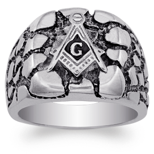 Stainless Steel Men's Masonic Nugget Style Ring