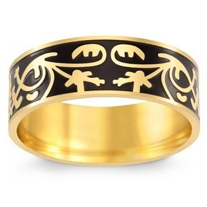 Black & Gold Titanium Ornate Scroll Engraved Message Band