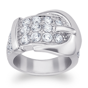 Silver Plated CZ Buckle Ring