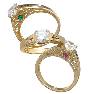 10K Yellow Gold Couple's Name & Birthstone CZ Promise Ring