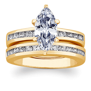 14K Gold Plated Marquise CZ Solitaire 2 Piece Wedding Ring Set