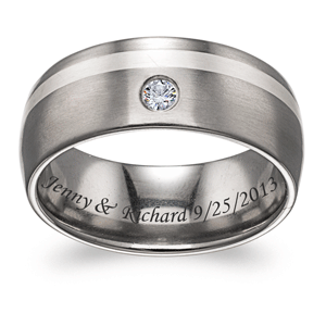 Titanium with Sterling Silver Inlay Engraved Band with CZ