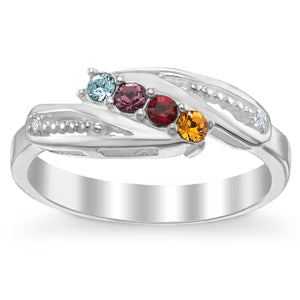Sterling Silver Mother's 4-Stone Birthstone Ring with Diamond